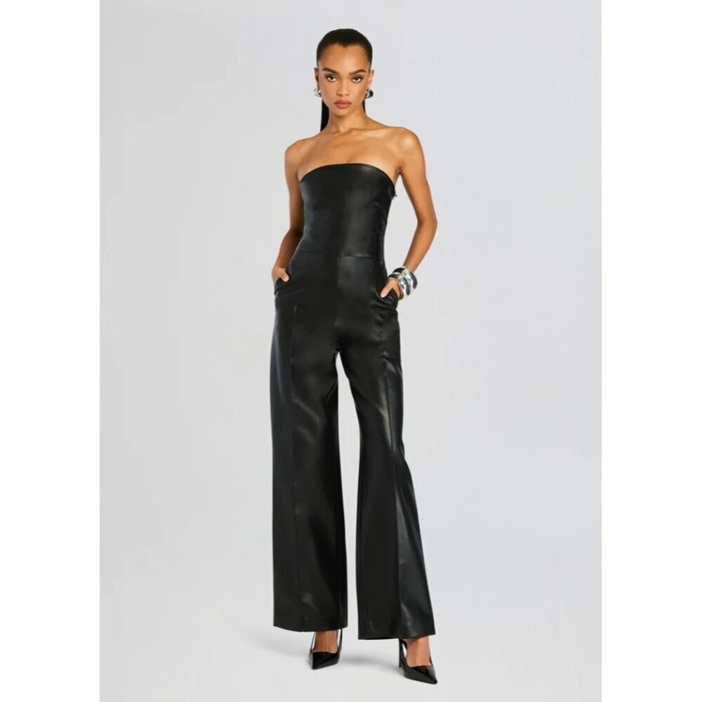 SER.O.YA Zoe Vegan Leather Jumpsuit Black Womens Size Small